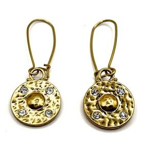 Gold Textured Dangle Earrings with Crystal Accents